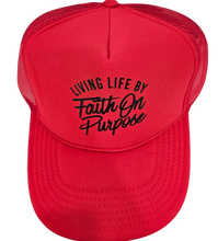 Load image into Gallery viewer, Living By Faith On Purpose Trucker Hat - Red/Black - Faith On Purpose