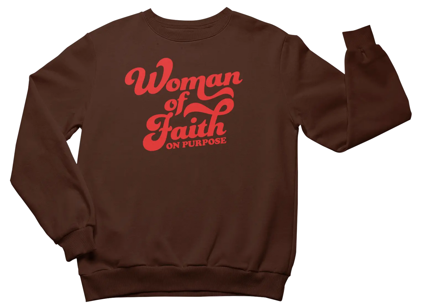 Woman of Faith On Purpose™ Crewneck Sweatshirt | Brown & Red