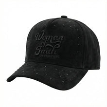 Load image into Gallery viewer, Woman Of Faith Suede Trucker Hat - Black