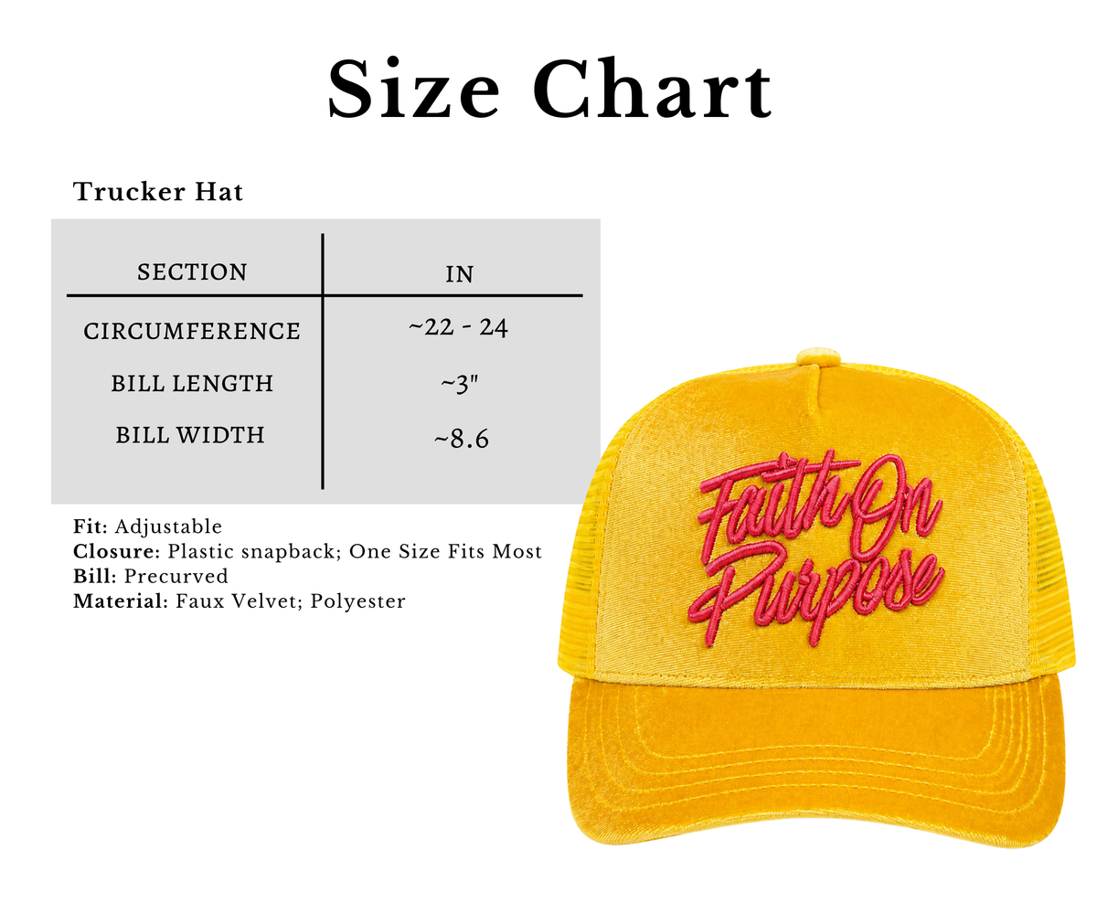 Faith On Purpose Yellow Velvet Trucker Hat