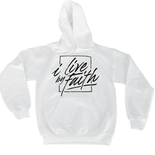 Load image into Gallery viewer, I Live By Faith Hoodie - Unisex - White/Black - Faith On Purpose Small
