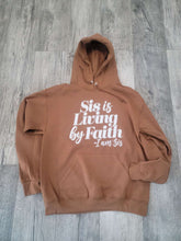 Load image into Gallery viewer, Sis Is Living By Faith Hoodie - Golden Brown/White - Faith On Purpose