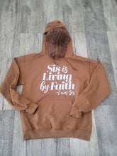 Load image into Gallery viewer, Sis Is Living By Faith Hoodie - Golden Brown/White - Faith On Purpose