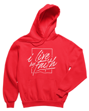 Load image into Gallery viewer, I Live By Faith Hoodie - Unisex - Red/White - Faith On Purpose Small