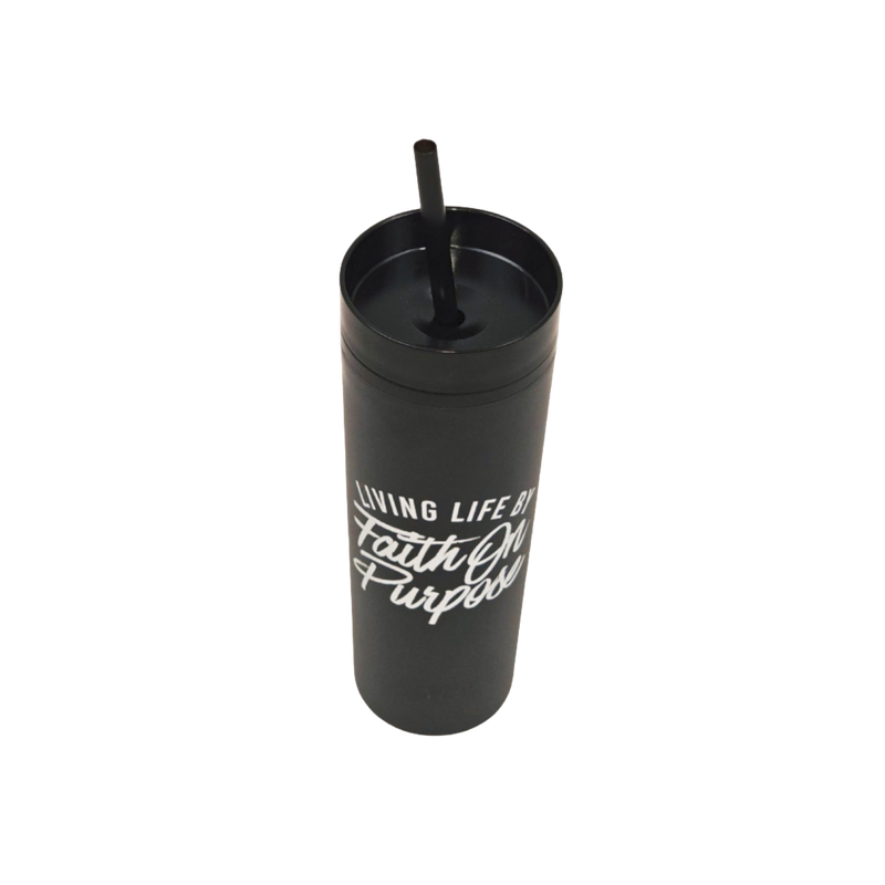 Living By Faith On Purpose 16oz Tumbler | Black/White