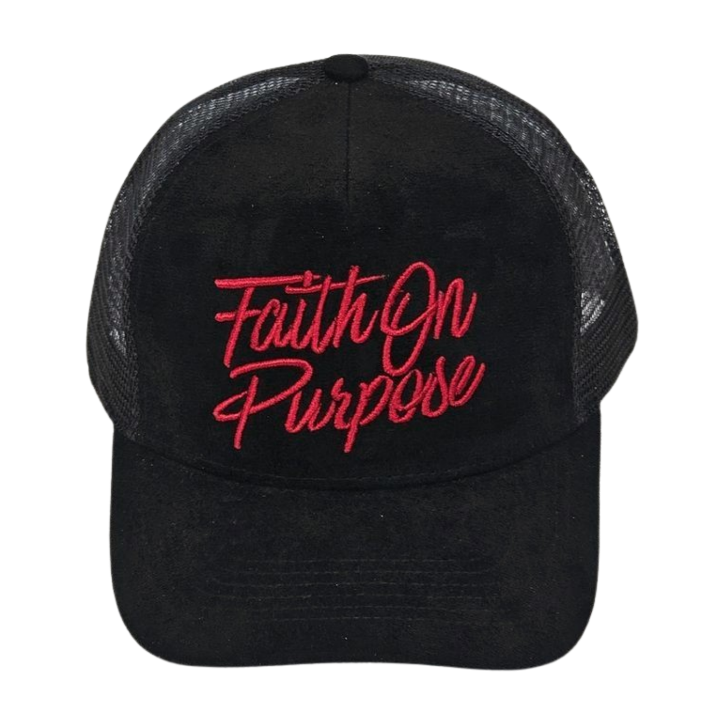 Faith On Purpose™ Black Suede Trucker Hat