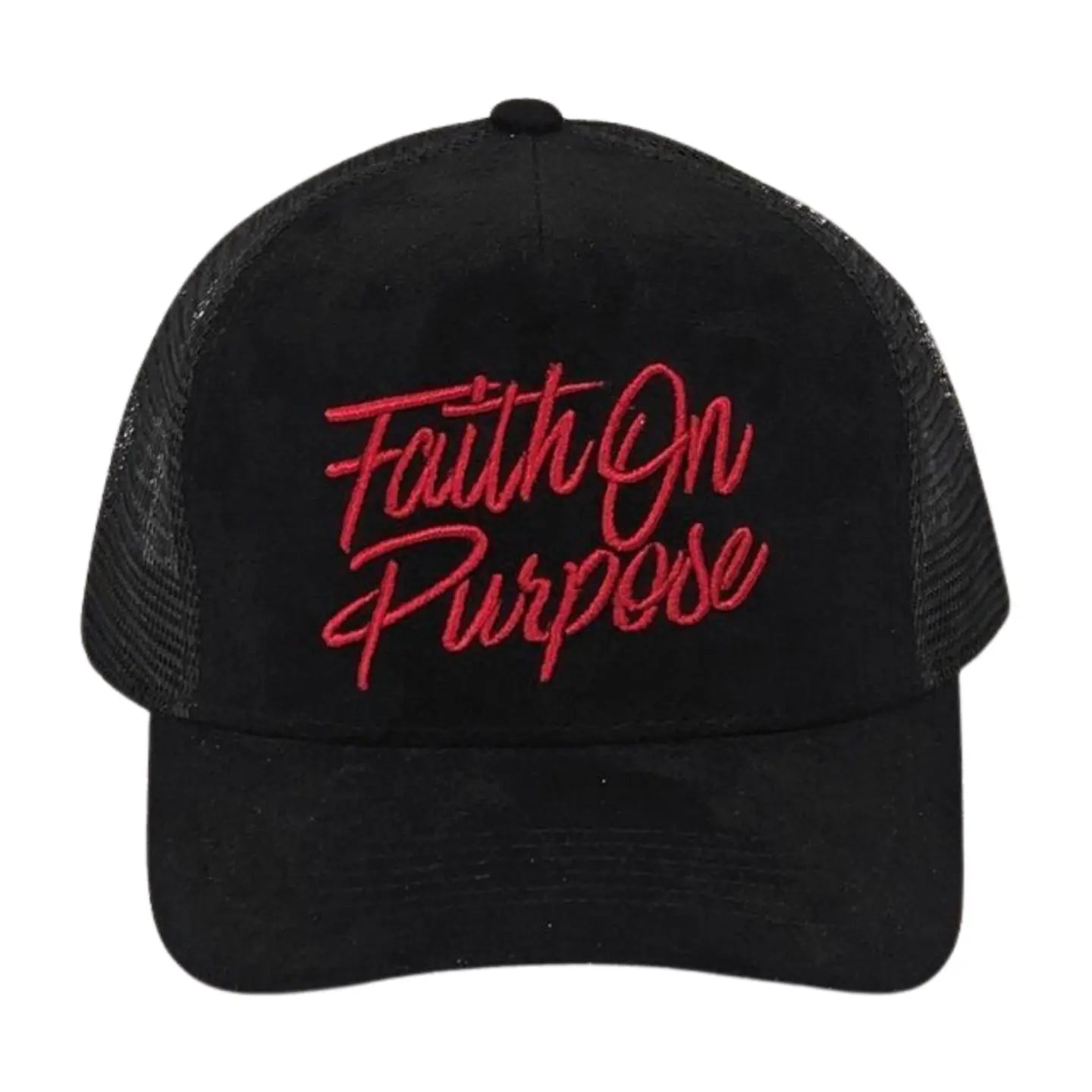 Faith On Purpose™ Black Suede Trucker Hat