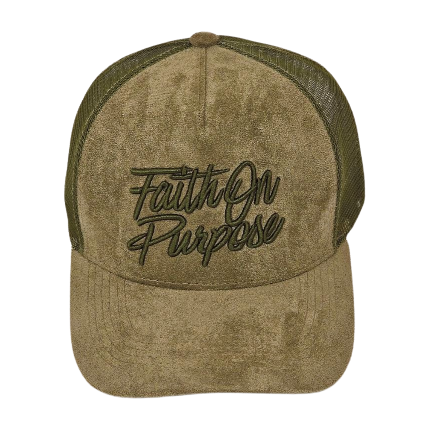 Faith On Purpose™ Olive Suede Trucker Hat