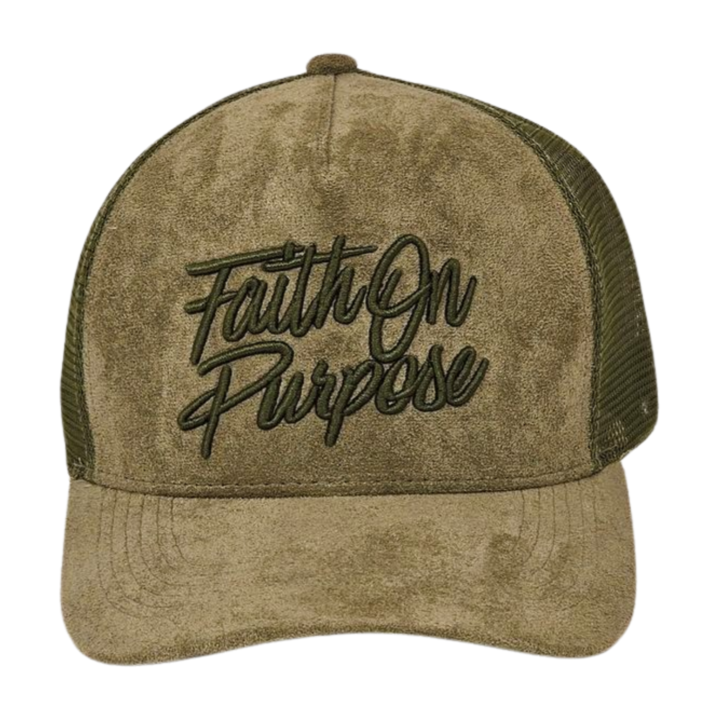 Faith On Purpose™ Olive Suede Trucker Hat