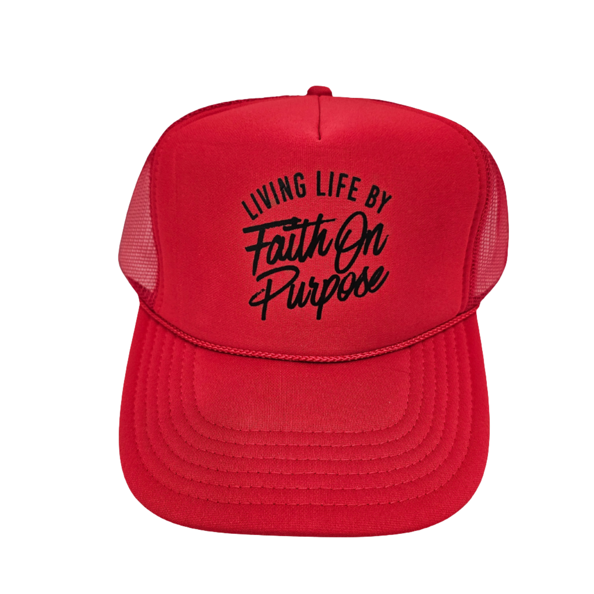 Living By Faith On Purpose Trucker Hat - Red/Black - Faith On Purpose