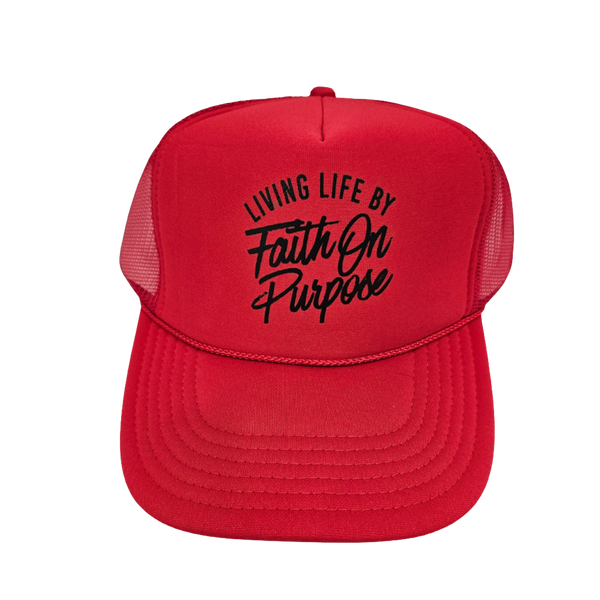 Living By Faith On Purpose Trucker Hat - Red/Black - Faith On Purpose