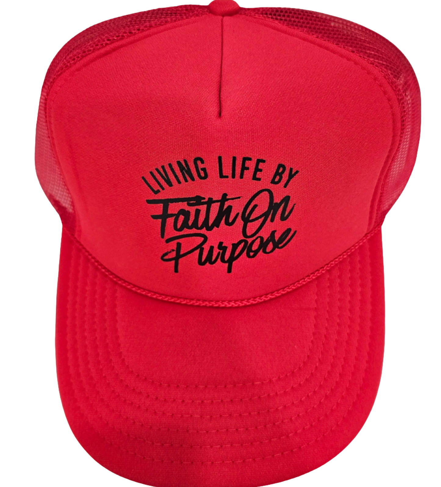Living By Faith On Purpose Trucker Hat - Red/Black - Faith On Purpose