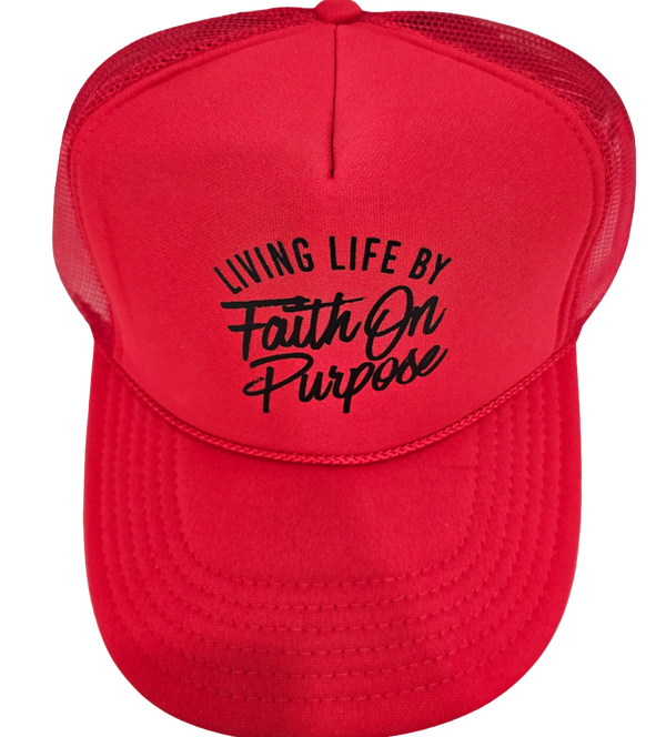 Living By Faith On Purpose Trucker Hat - Red/Black - Faith On Purpose