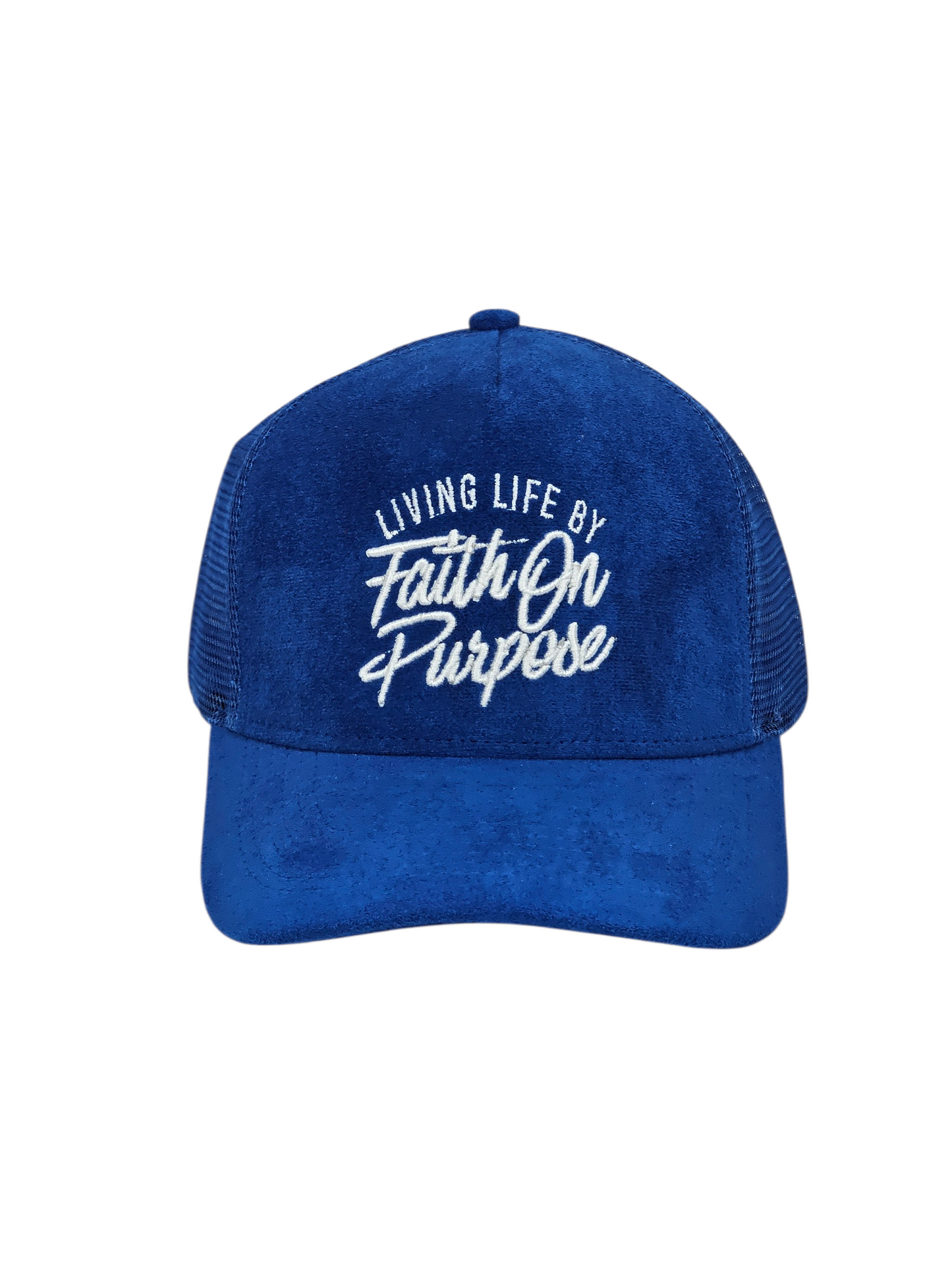 Living Life by Faith On Purpose Blue Trucker Hat