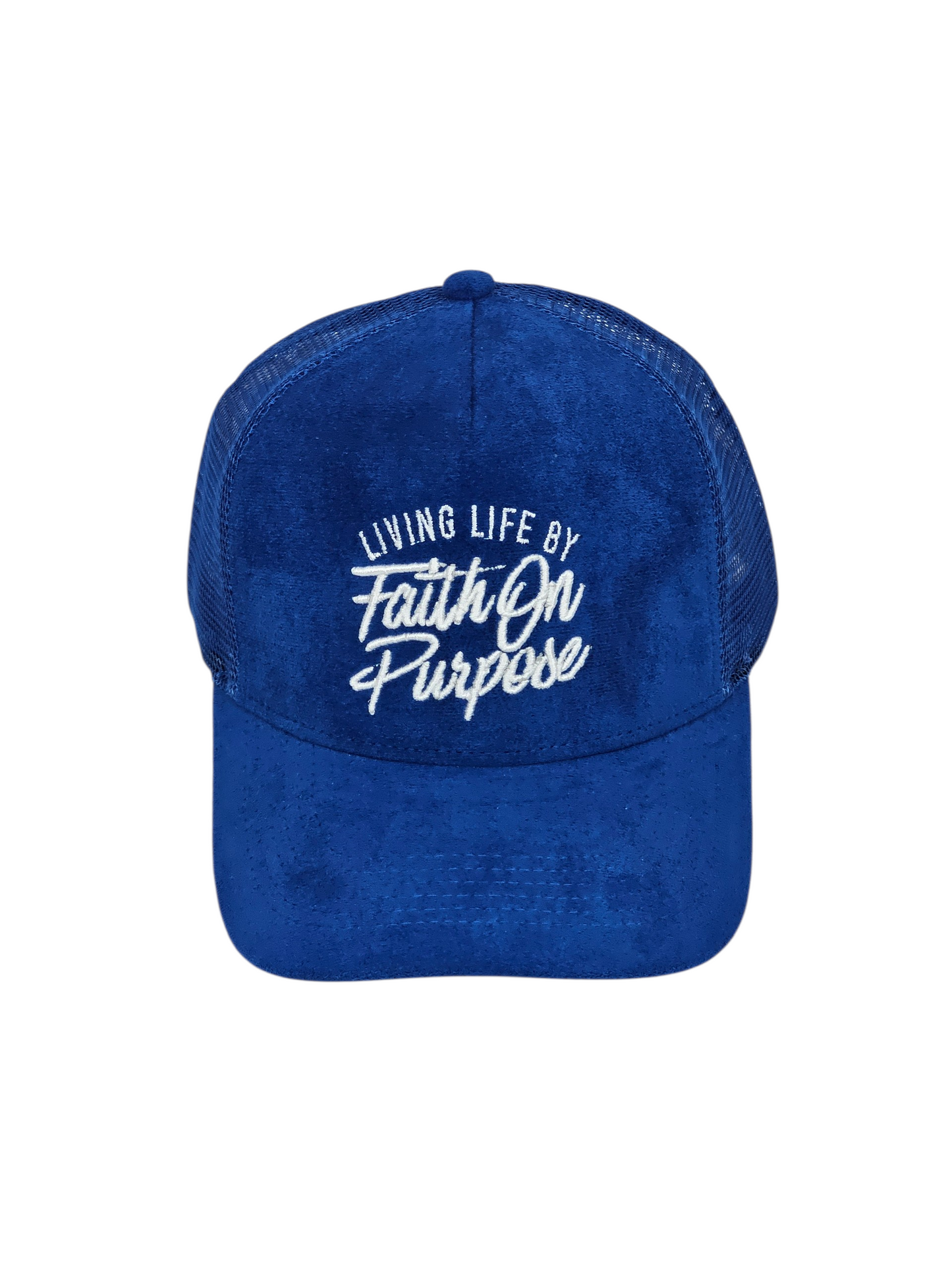 Living Life by Faith On Purpose Blue Trucker Hat