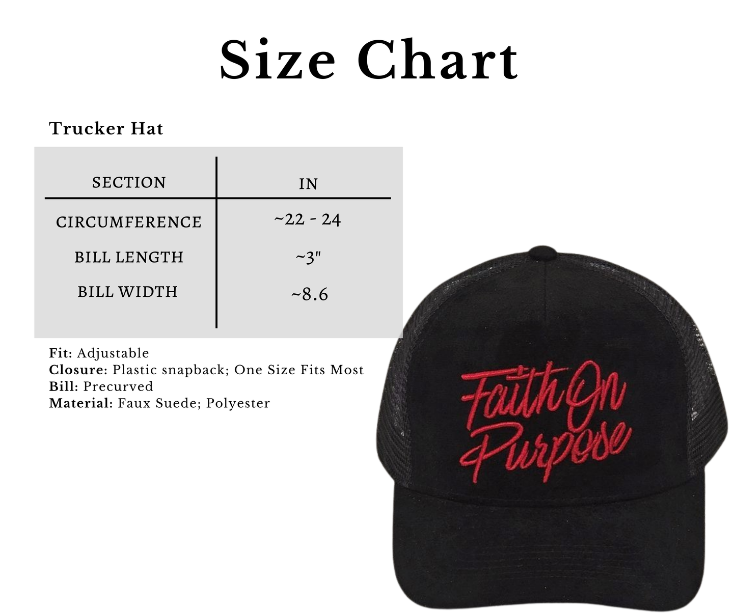 Faith On Purpose™ Black Suede Trucker Hat