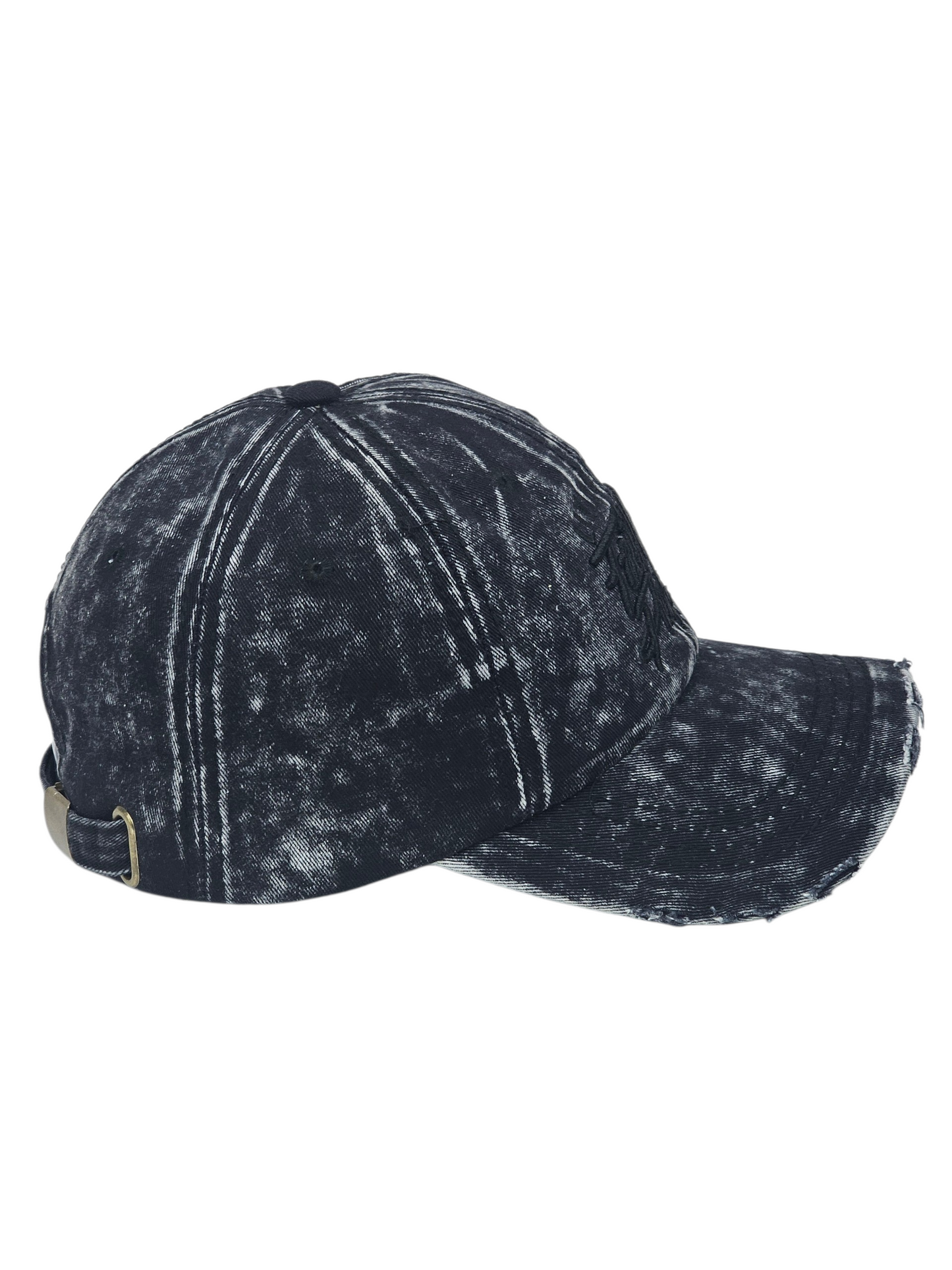 Aged black baseball cap on a white background