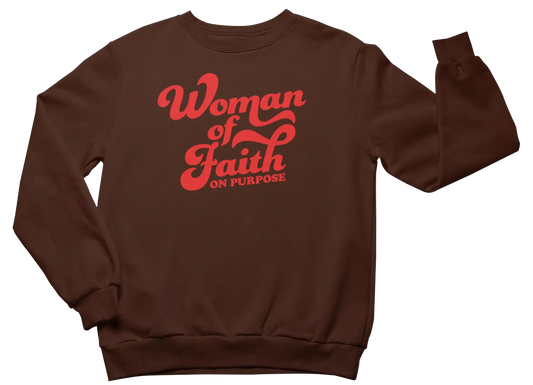Woman of Faith On Purpose™ Crewneck Sweatshirt | Brown & Red