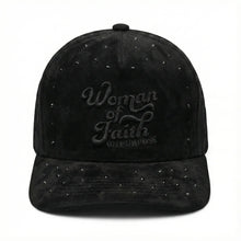 Load image into Gallery viewer, Woman Of Faith Suede Trucker Hat - Black
