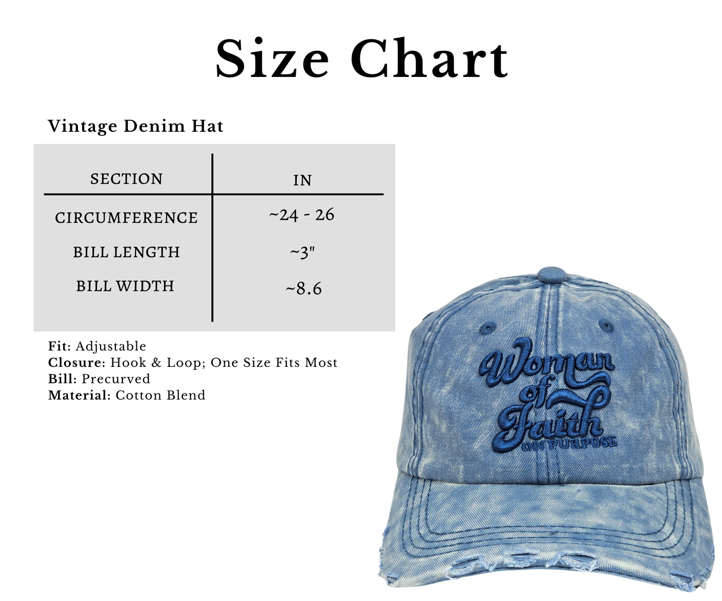 Woman Of Faith On Purpose Vintage Denim Hat | Light Denim & Blue