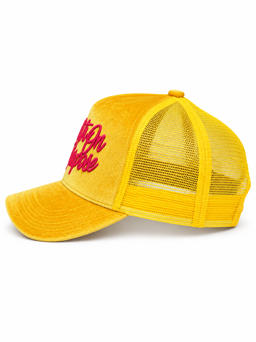Faith On Purpose Yellow Velvet Trucker Hat