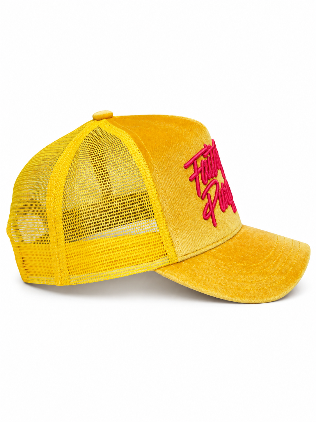 Faith On Purpose Yellow Velvet Trucker Hat