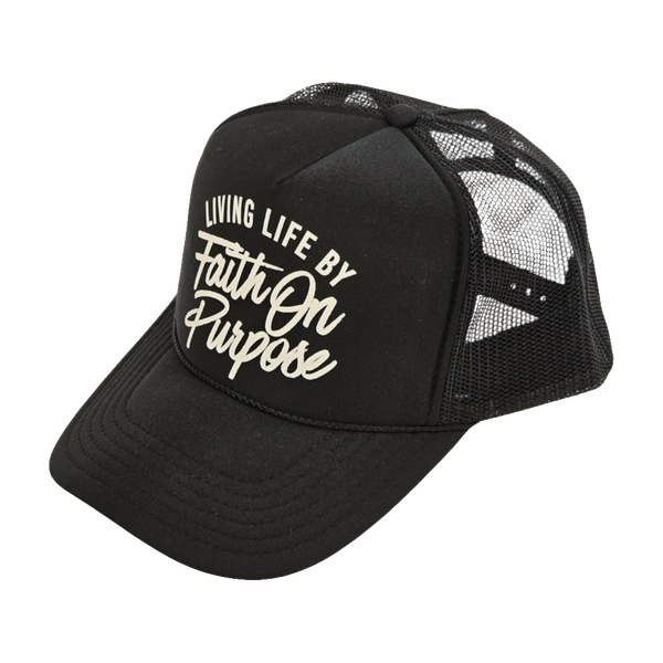 Living By Faith On Purpose Trucker Hat - Blk/Cream