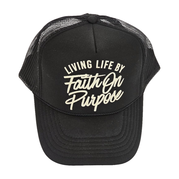 Living By Faith On Purpose Trucker Hat - Blk/Cream