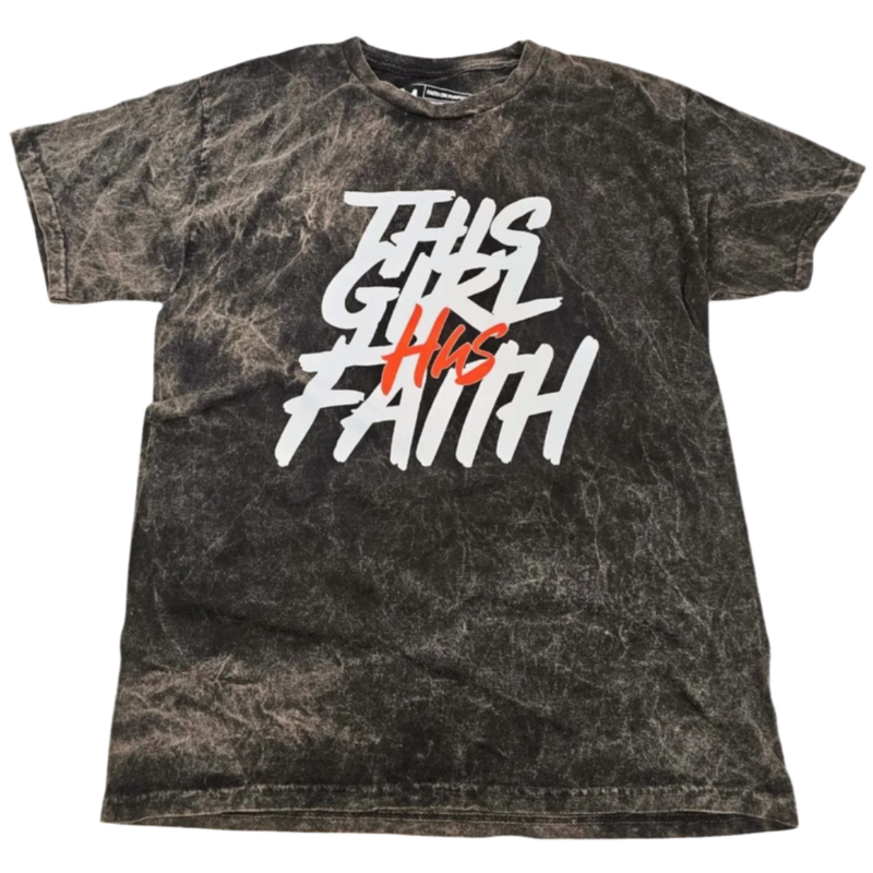 This Girl Has Faith T-Shirt - Black/White Mineral Wash