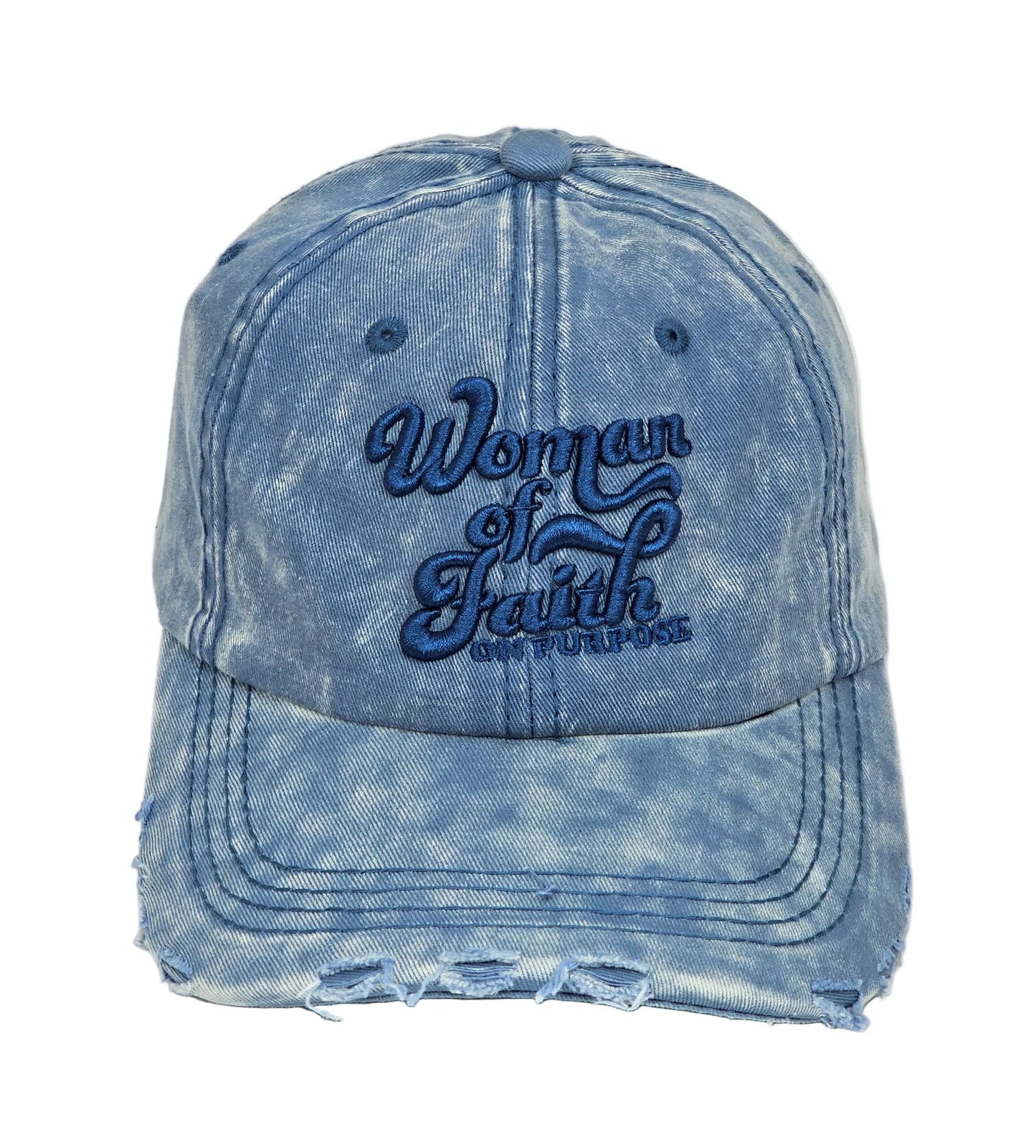 Woman Of Faith On Purpose Vintage Denim Hat | Light Denim & Blue