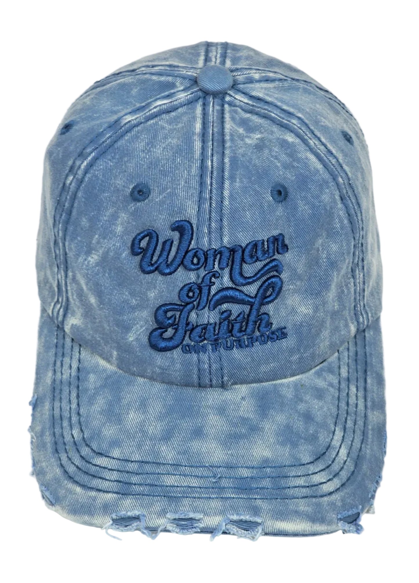 Woman Of Faith On Purpose Vintage Denim Hat | Light Denim & Blue
