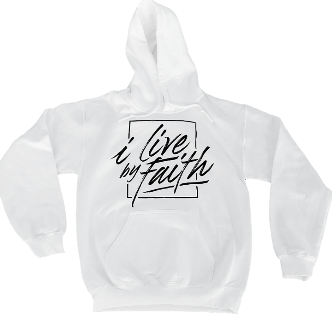 I Live By Faith Hoodie - Unisex - White/Black - Faith On Purpose Small
