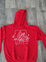I Live By Faith Hoodie - Unisex - Red/White - Faith On Purpose