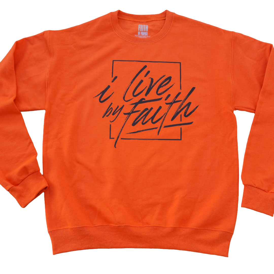 I Live By Faith Sweatshirt - Unisex - Orange/Brown - Faith On Purpose Small