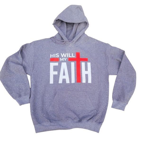 His Will, My Faith Hoodie - Unisex - Grey (Red & White) - Faith On Purpose Small