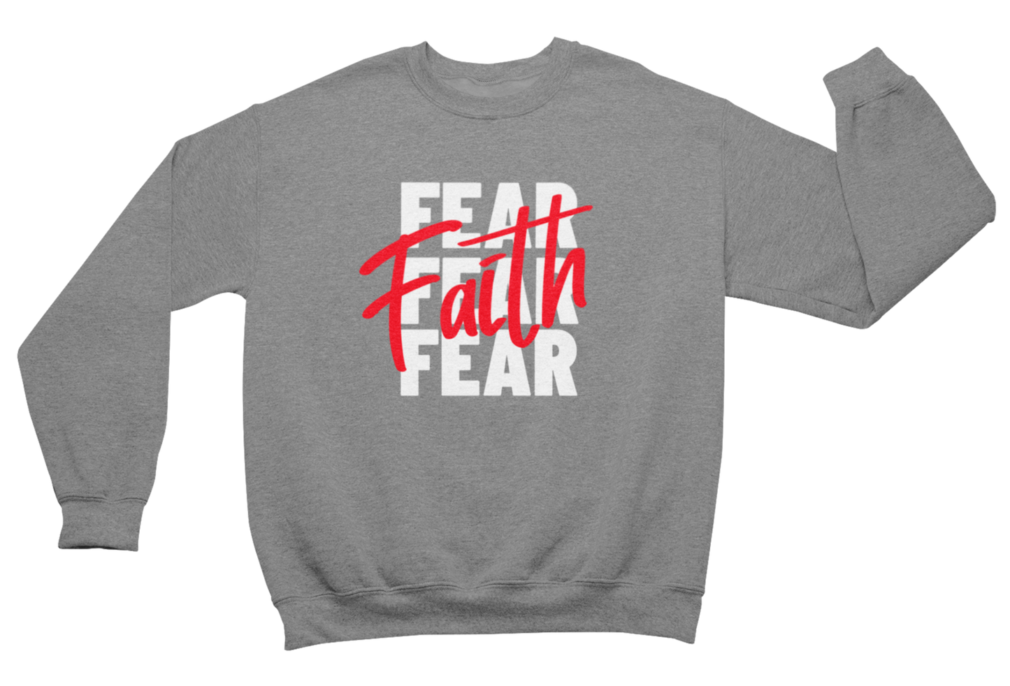 Faith Over Fear Sweatshirt - Unisex - Grey (Red & White) - Faith On Purpose Small
