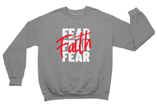 Load image into Gallery viewer, Faith Over Fear Sweatshirt - Unisex - Grey (Red &amp; White) - Faith On Purpose Small
