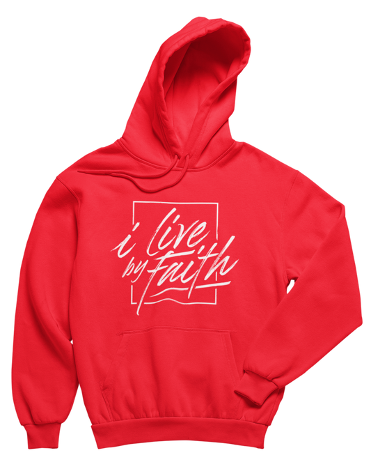 I Live By Faith Hoodie - Unisex - Red/White - Faith On Purpose Small