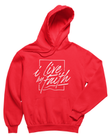 I Live By Faith Hoodie - Unisex - Red/White - Faith On Purpose Small