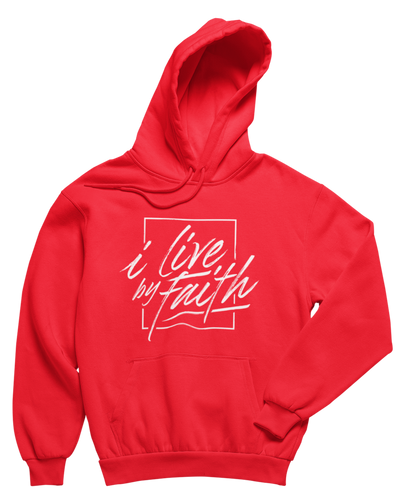 I Live By Faith Hoodie - Unisex - Red/White - Faith On Purpose Small