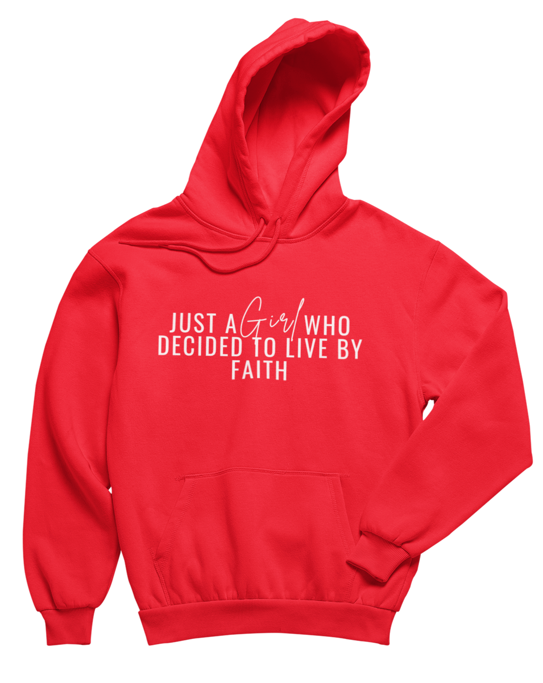 Just A Girl Living By Faith Hoodie - Red/White - Faith On Purpose Small