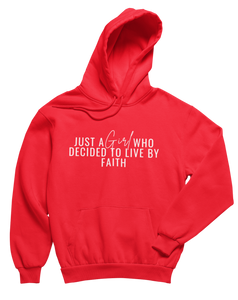 Just A Girl Living By Faith Hoodie - Red/White - Faith On Purpose Small