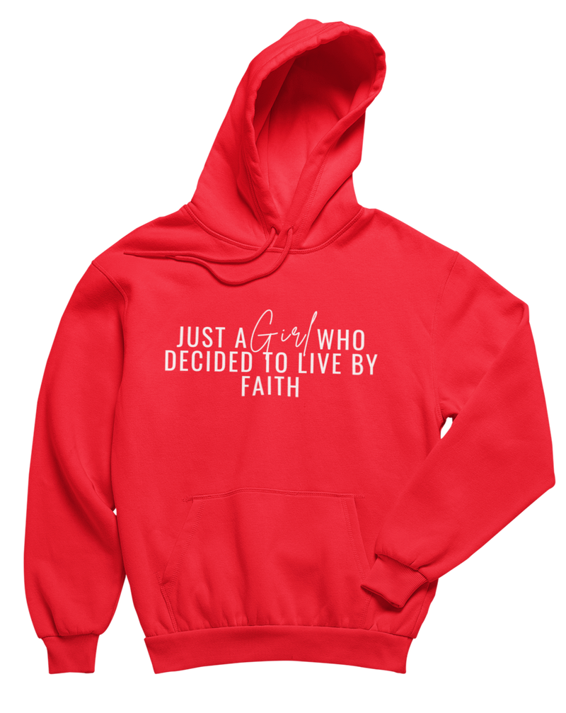 Just A Girl Living By Faith Hoodie - Red/White - Faith On Purpose Small