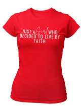 Just A Girl Living By Faith T-Shirt - Red/White - Faith On Purpose Small