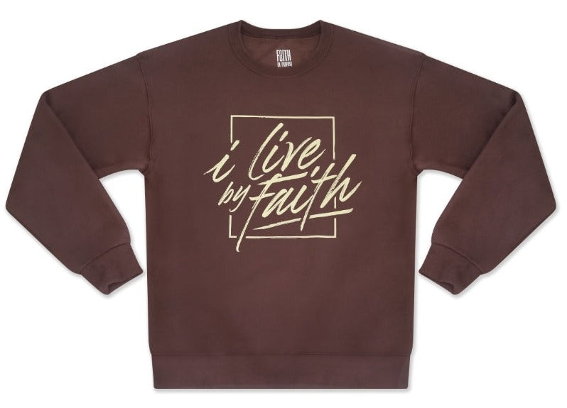 I Live By Faith Sweatshirt - Unisex - Brown/Cream - Faith On Purpose Small